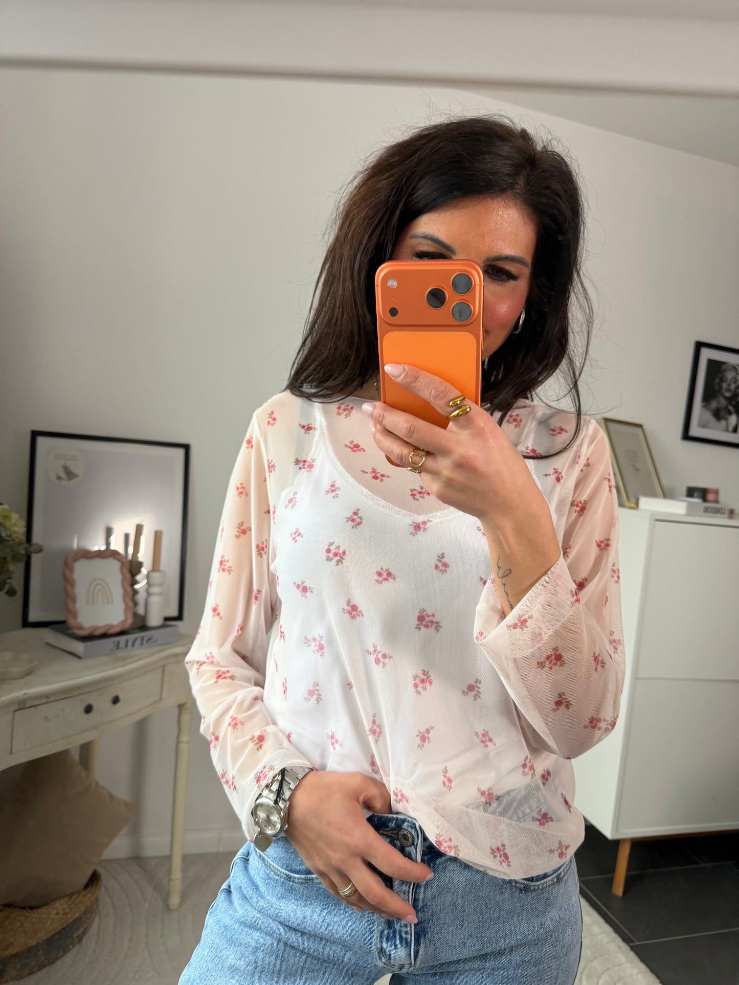 Longsleeve Mesh "Fiori di Cipria"