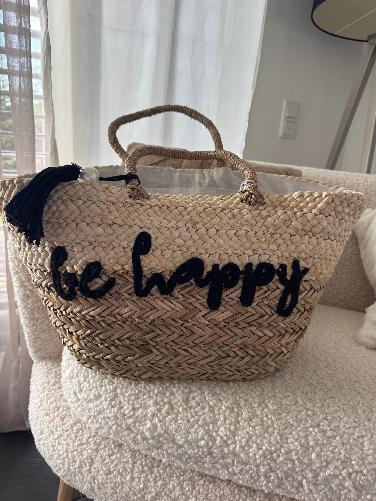 Korbtasche "BE HAPPY"