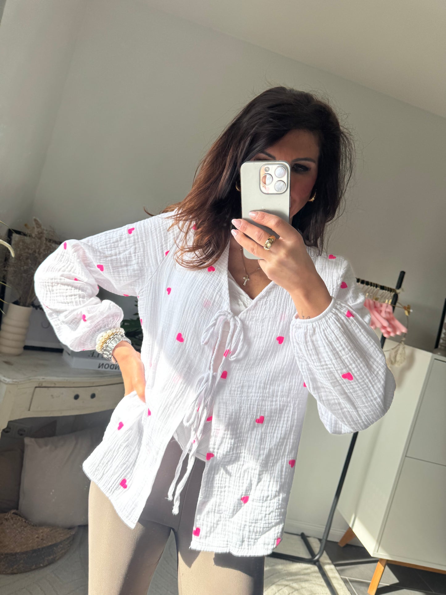 Musselinbluse "CUORE BIANCO"