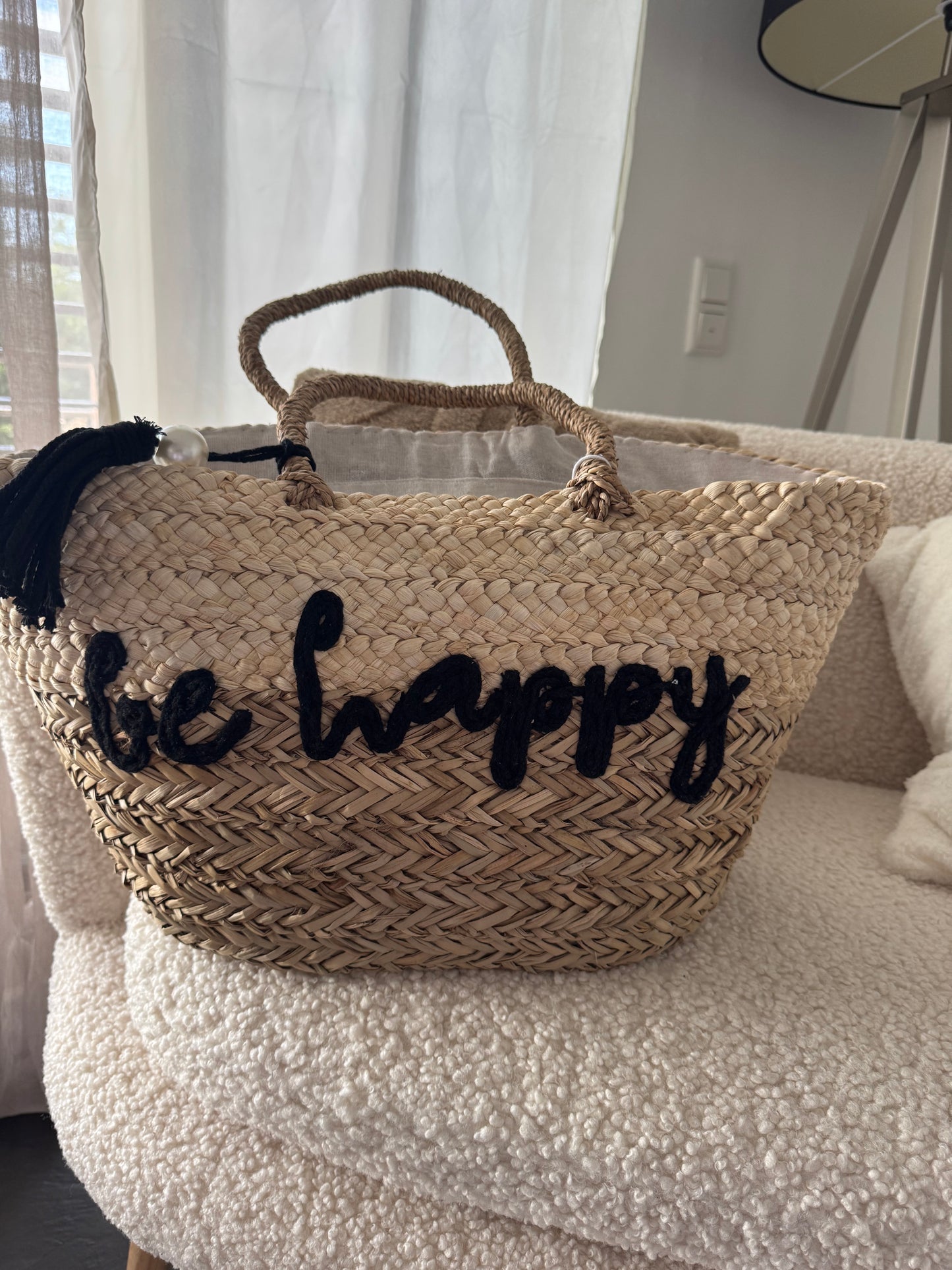 Korbtasche "BE HAPPY"