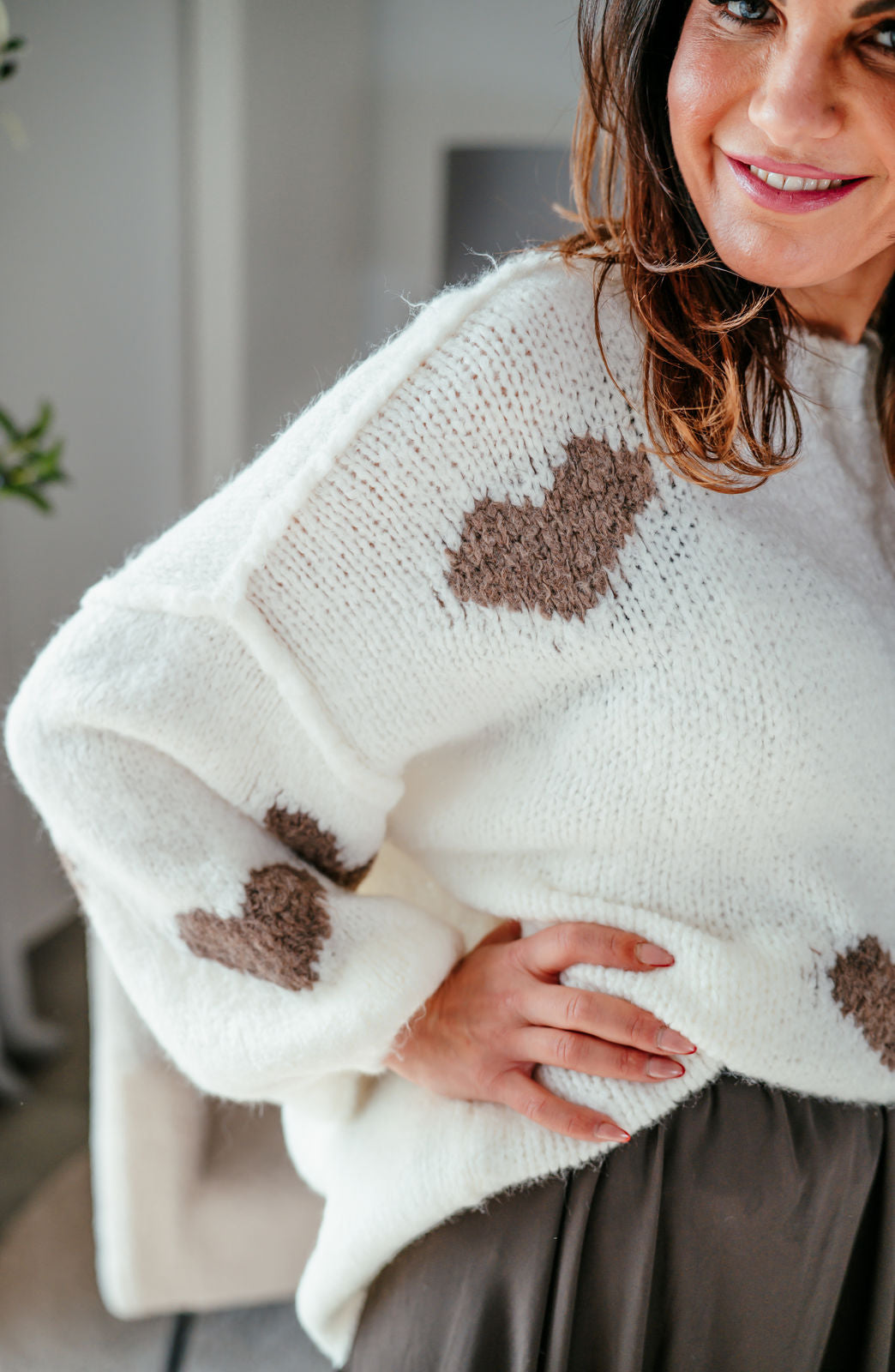 Pullover oversize "CUORI MARRONI"