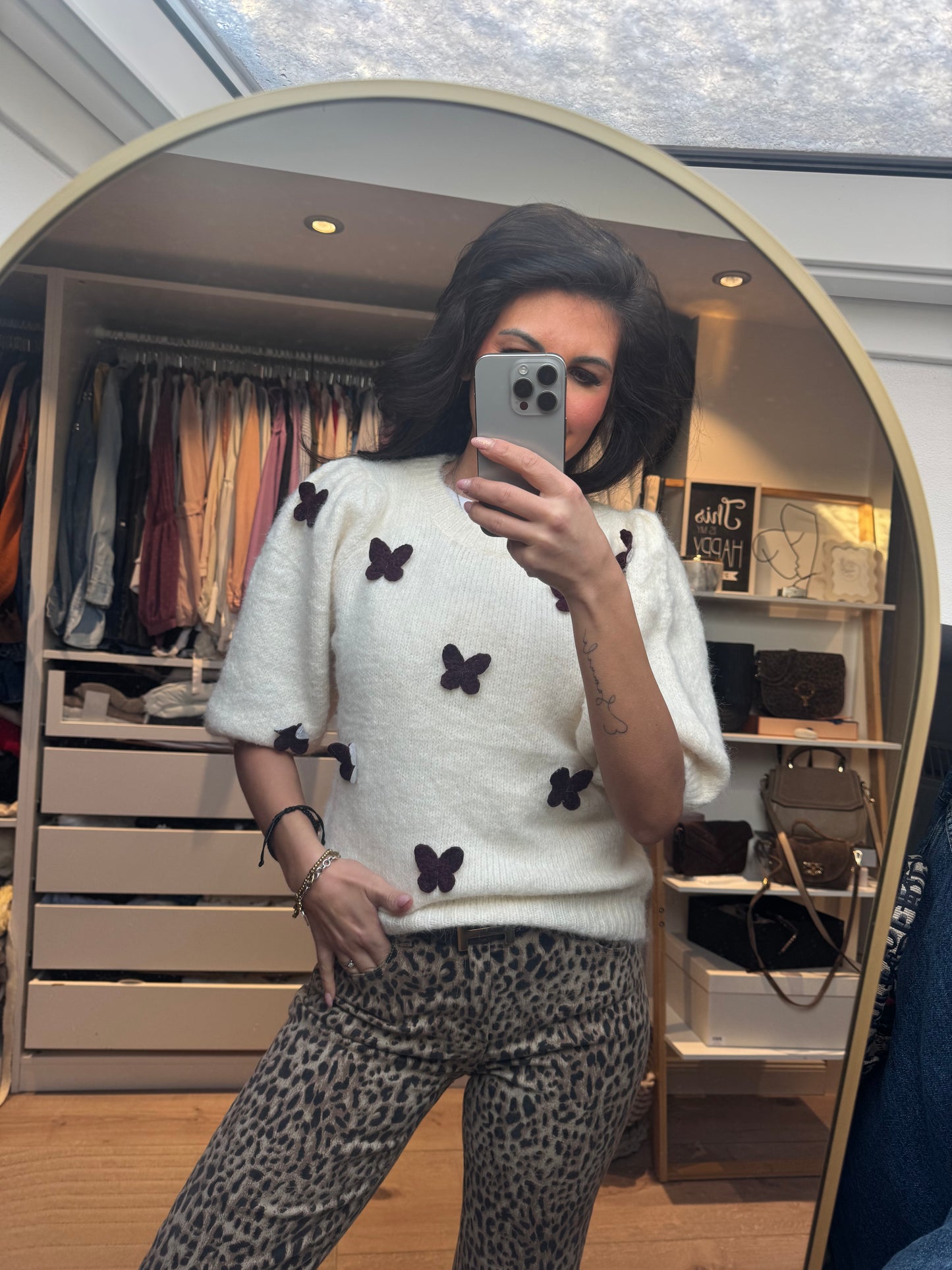 Strickpulli Kurzärmel creme "Farfalla"