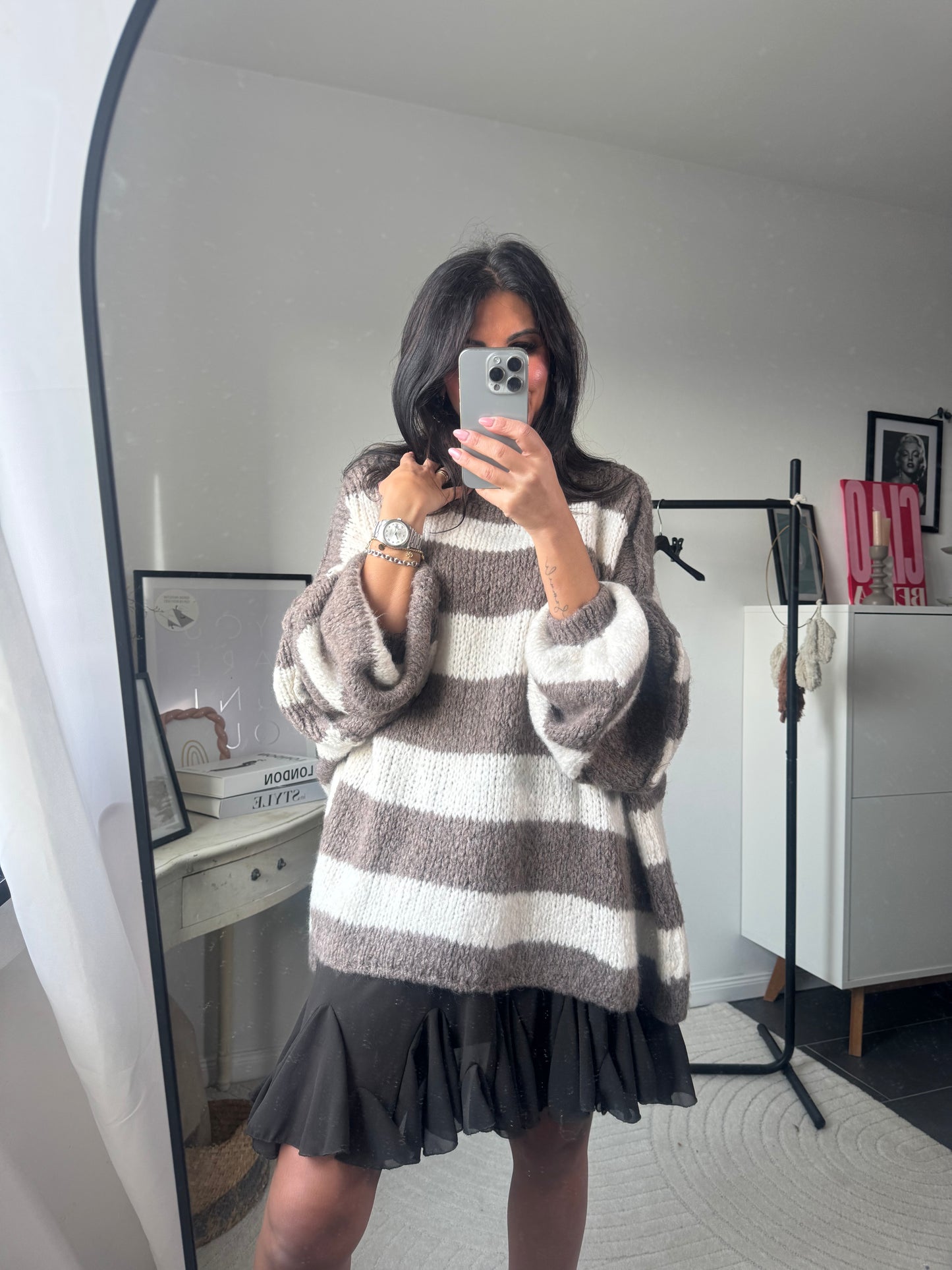 gestreifter Strickpullover braun weiß