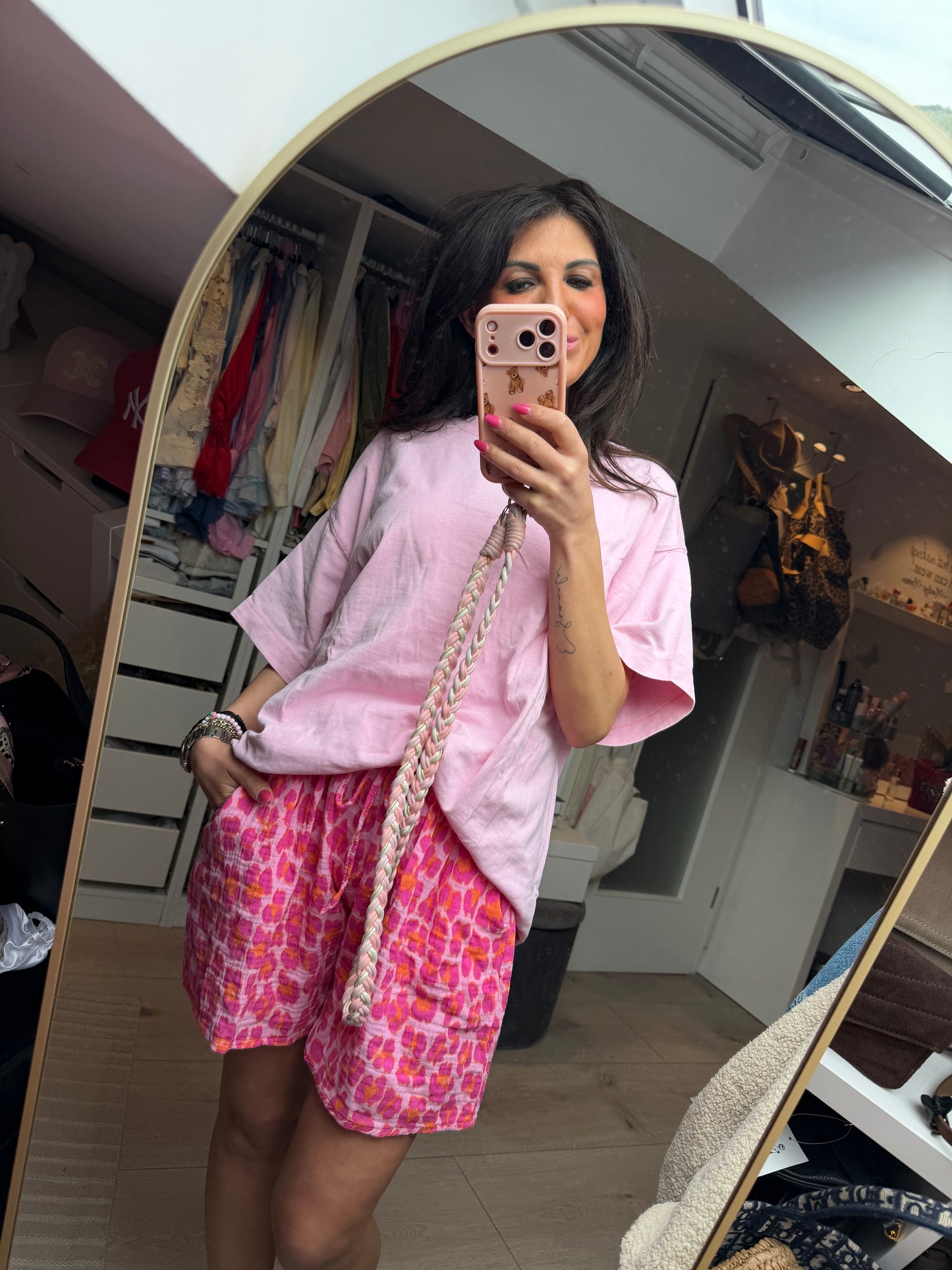 Musselinshorts "Pink Safari"