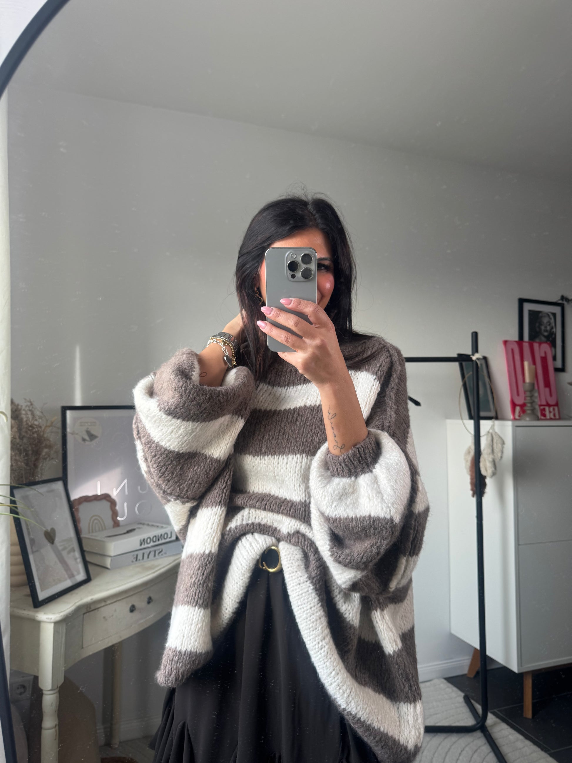 Strickpullover braun-weiß