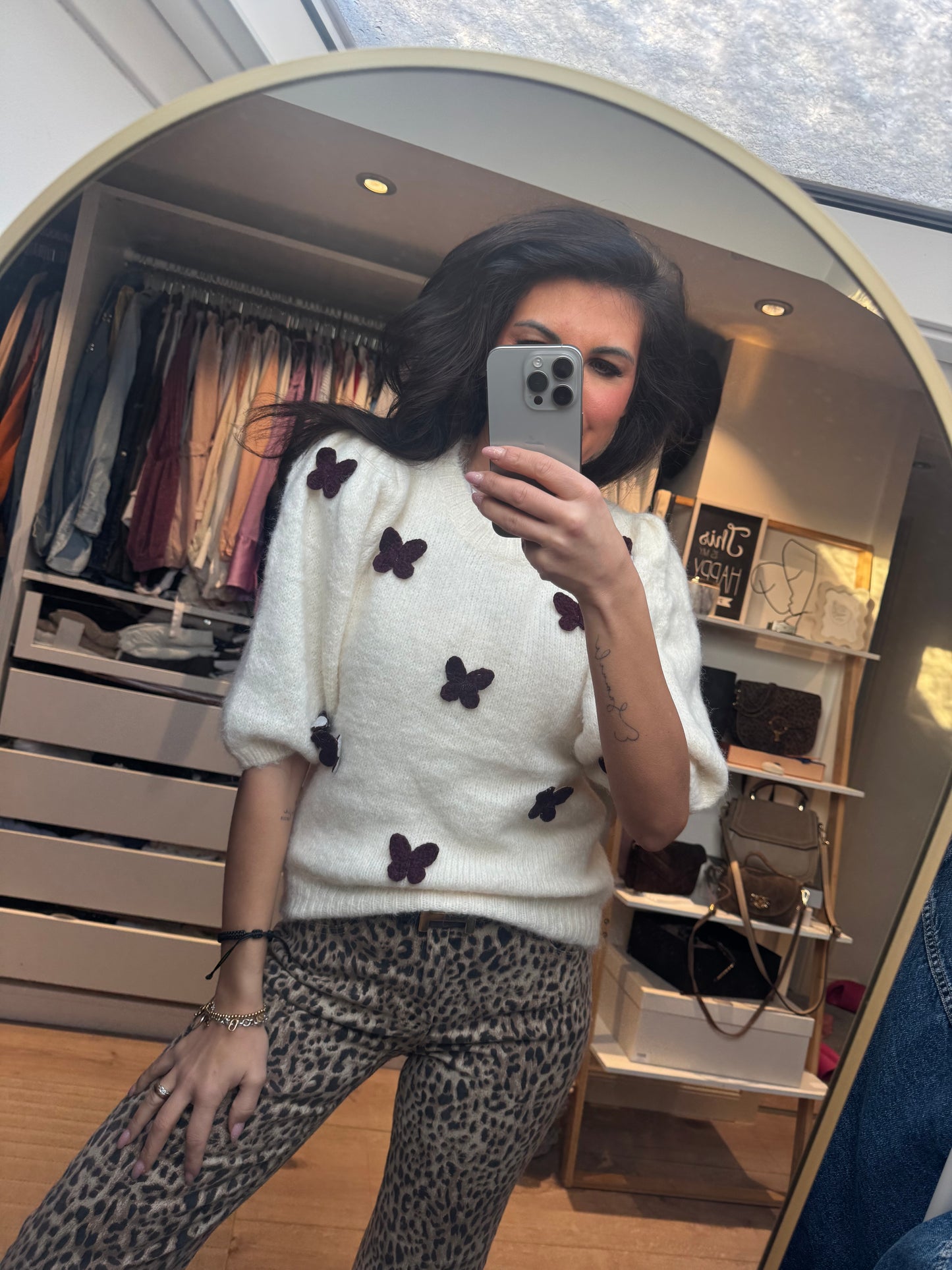 Strickpulli Kurzärmel creme "Farfalla"