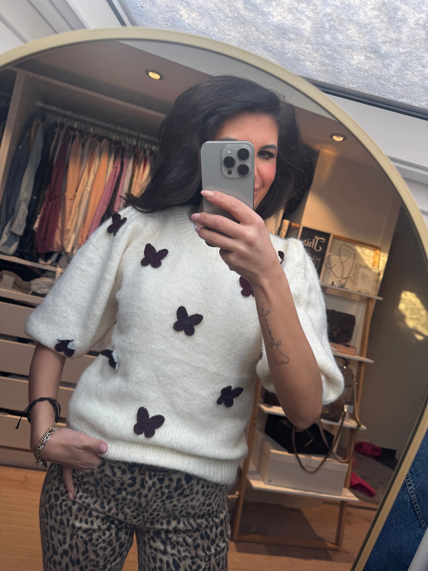 Strickpulli Kurzärmel creme "Farfalla"