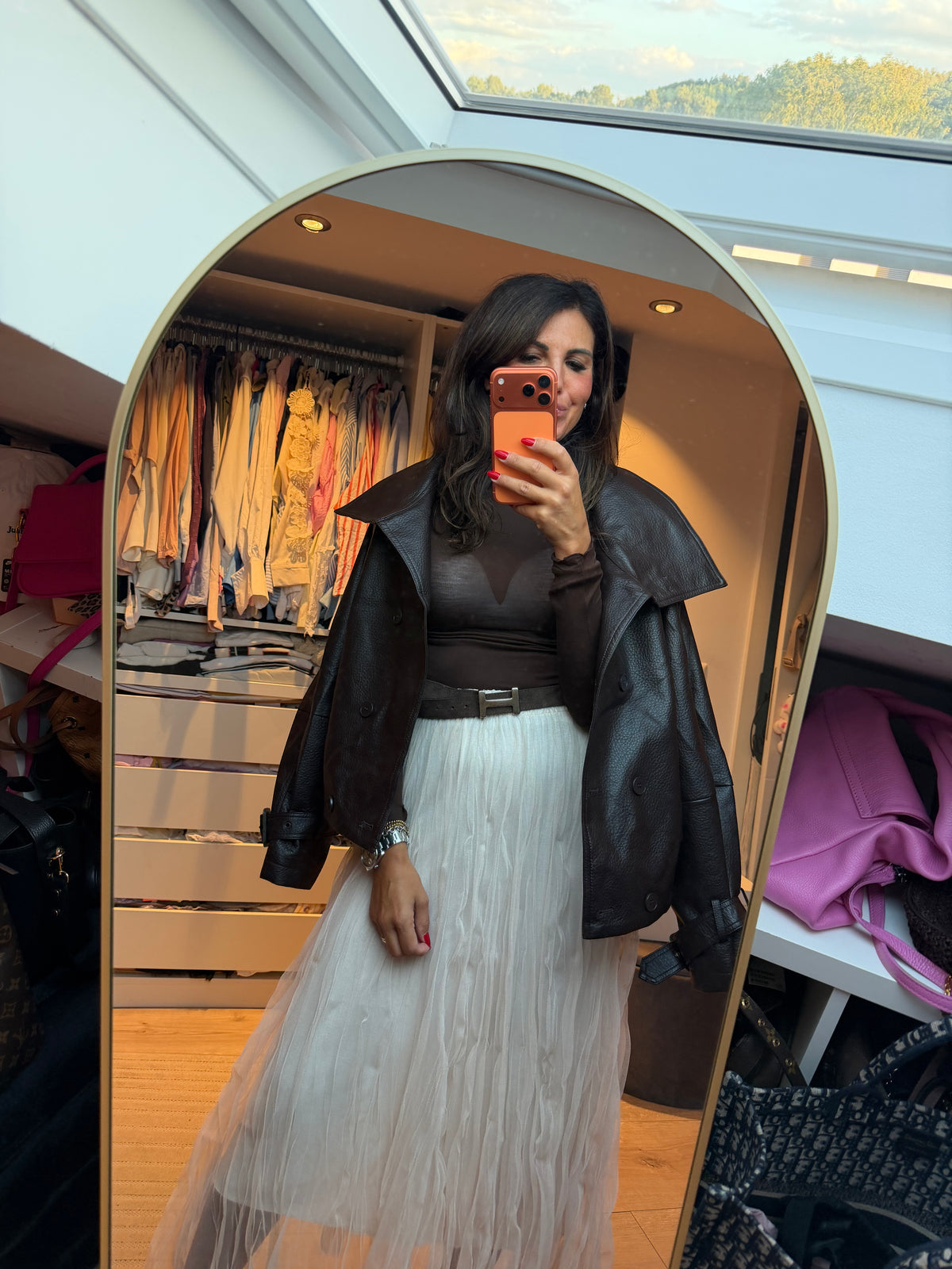 Oversize Blazerjacke Lederoptik "Coffee Club"