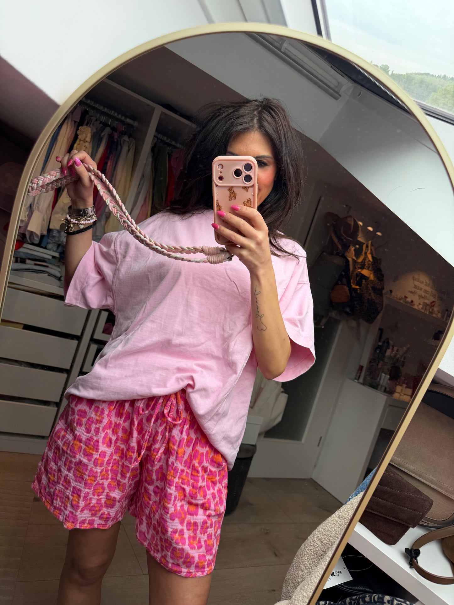 Musselinshorts "Pink Safari"